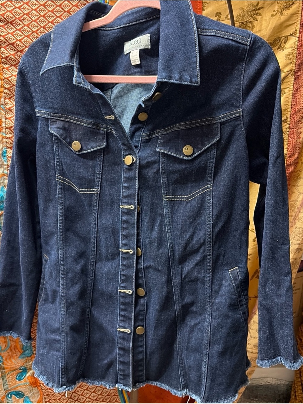LOGO denim blue jacket Shacket frayed hem boho western casual chic sz 8